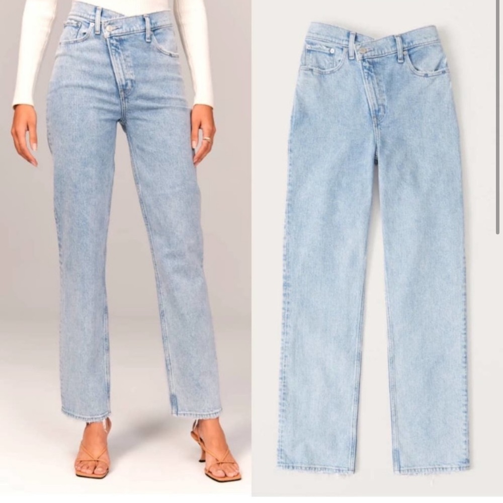 Abercrombie 90’s straight ultra high rise crossover cross cross waist denim jean